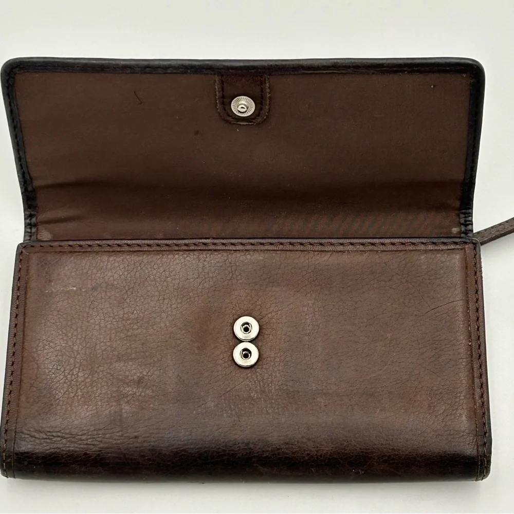 Vntg Fossil Wallet Card Holder Leather Trifold Coin Zip Classic Brown‎ Classic